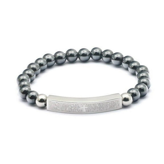 Lord's Prayer Hematite Beaded Stretch Bracelet