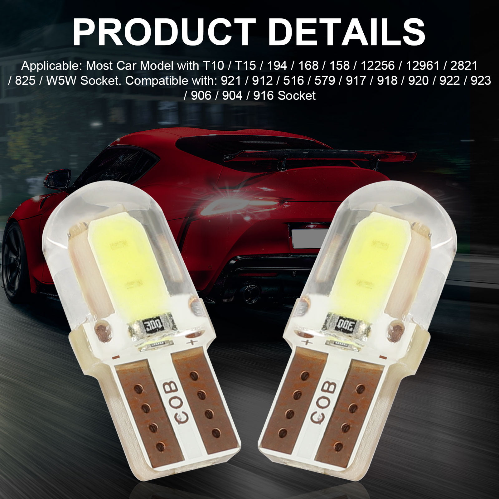 T10 194 Led Car Bulb10 Pack T10 LED White W5W 5-SMD 5050 Super Bright 168  2825 Wedge LED Car Lights Source Replacement Bulbs Interior Lamps