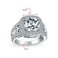 thumbnail image 4 of Bling Jewelry Womens Vintage Art Deco 3CTW CZ Halo Cushion Cut Solitaire Engagement Ring Silver Band, 4 of 6