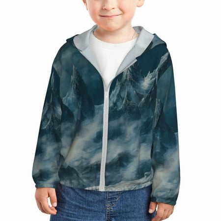 

Gaeub Mysterious Moonlit Mountains Print Athletic Sun Protection Hoodie for Kids Long Sleeve Outdoor UV Shirt Running Fishing Top for Boys Girls-2 Years
