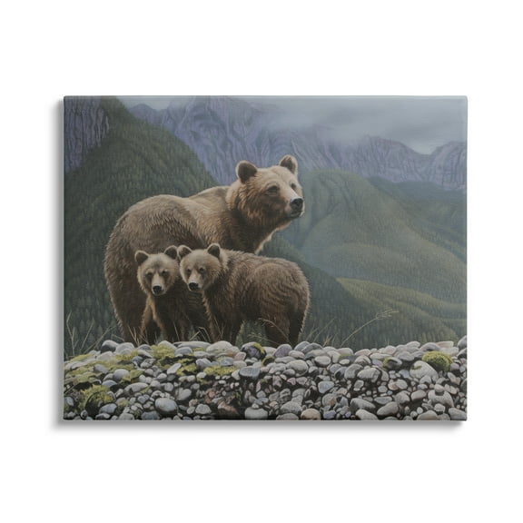 Stupell Industries Bear Family Mountain Landscape Animals & Insects Painting Gallery Wrapped Canvas Print Wall Art, 20 x 16