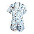 thumbnail image 4 of MEZZALL Women Halloween Print Pajama Lapel Collar Short Sleeve Tie Front Top And Shorts Sleepwear Soft Cozy Loungewear Two Piece Pajamas For Nighttime Relaxation Stylish Pjs, 4 of 5