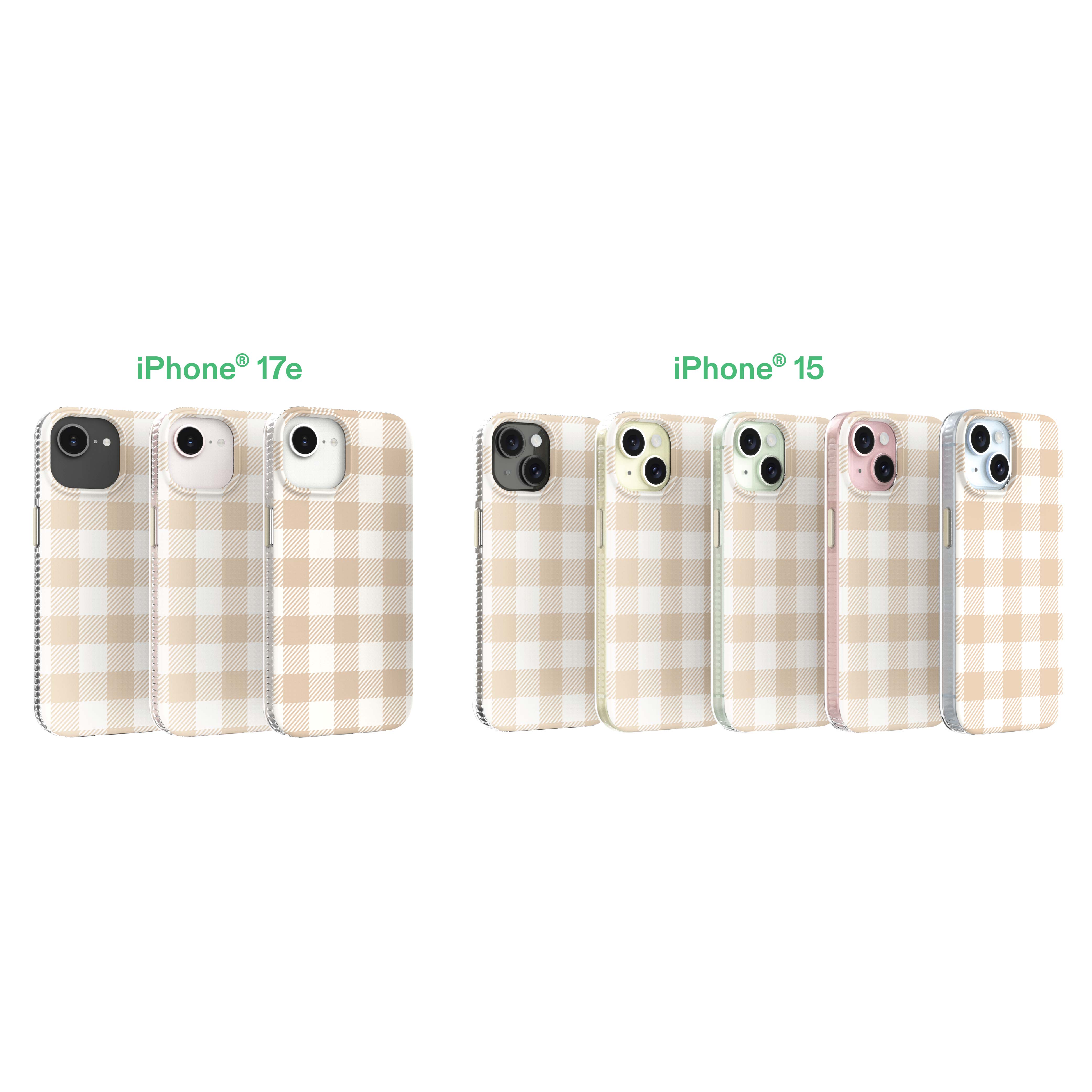 onn Phone Case for iPhone 17e / 16e / 15 / 14 / 13, MagSafe Compatible - Beige Gingham