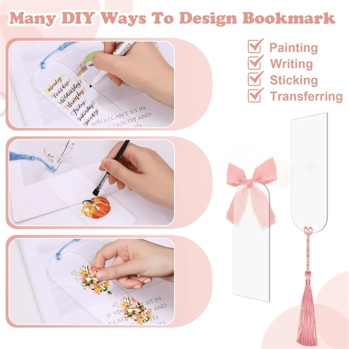 100 Pieces Acrylic Bookmark Blanks, Clear Acrylic Bookmarks DIY Bookmarks for Book Lover Crafts Present Tag Reading