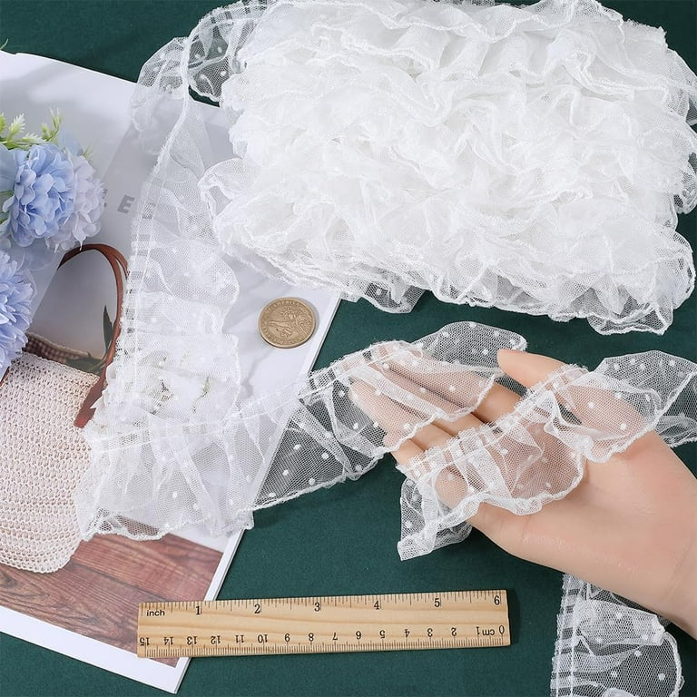 11 Yards Ruffled Lace Trim 2.4 Inch Wide Wavelet Dot Pleated Embroidered Mesh Lace Edge Ribbon Fabric Wedding Dress Appliques Edging Trimmings for ... 11 Yards Ruffled Lace Trim 2.4 Inch Wide Wavelet Dot Pleated Embroidered Mesh Lace Edge Ribbon Fabric Wedding Dress Appliques Edging Trimmings for ...