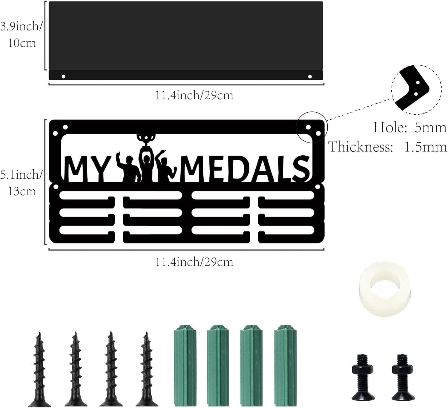 My Medals Hanger Display with Trophy Shelf Medal Holder Hanger Sports Medal Wall Mount Stand Black Metal Trophy Holder Medal Organizer Awards Rack for Gymnastics Race Soccer 11.4x5x4Inch Brown
