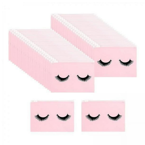 Juego de 2 Bolsas para Pestañas, Bolsa de Maquillaje para Pestañas con Cremallera, Diseño Bonito, 15x10cm, Color Rosa 3 piezas