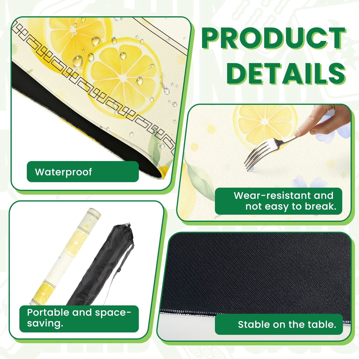 Mahjong Mat 31.5" x 31.5" Bright Lemon Purple Flower Watercolor Green Leaves Light Non-Slip Noise Reduction American Mahjong Tiles Table Cover for Dominoes Poker Card Board Games Gift