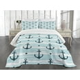 thumbnail image 3 of Ambesonne Modern Quilted Bedspread Set 3 Pcs, Pattern with Anchors, Queen Size, Pale Blue Dark Green, 3 of 5