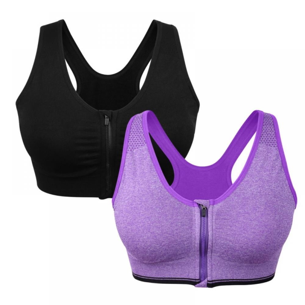 2Pack Women's Seamless Comfortable Sports Bra M-4XL Front Zipper High  Impact Workout Fitness Bra Tank Top Underwear