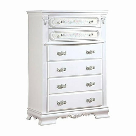 52 in. Auri Tall Dresser Chest, 5 Drawers, Crown Molding - White Wood