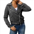 thumbnail image 2 of Chaqueta Gruesa, Holgada e Irregular con Solapa y Cremallera Inclinada para Mujer, de Larga, Informal, con Cremallera Gris Oscuro L, 2 of 8