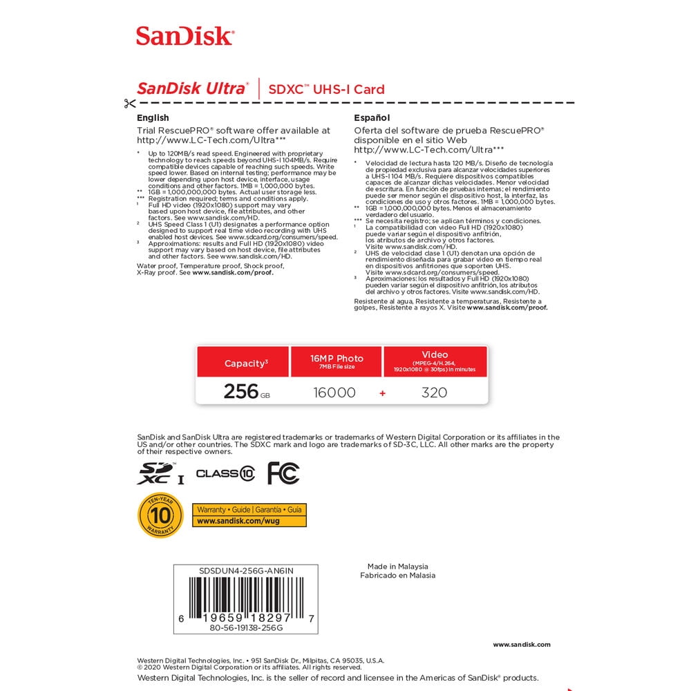 SanDisk 256GB Ultra UHS-I SDXC Memory Card