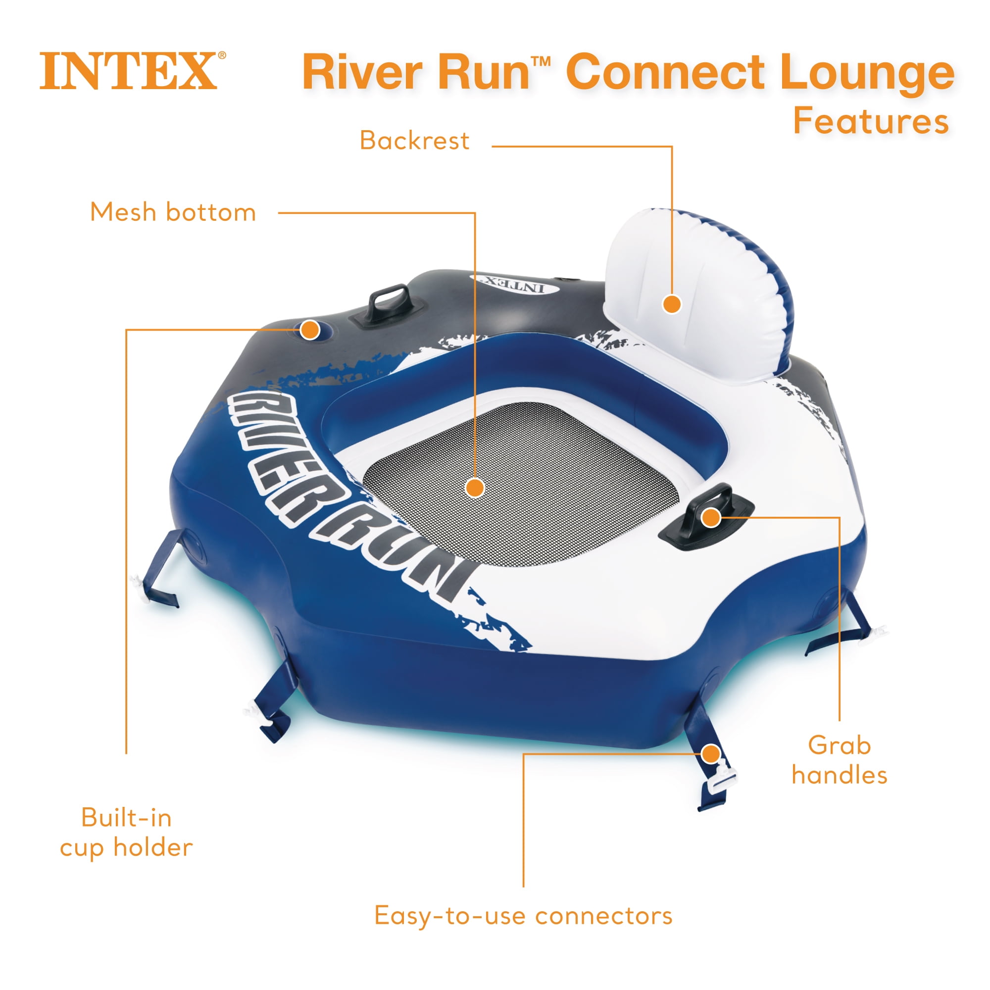 INTEX River Run Connect Inflatable Raft (4 Pack) + 2 Person Cooler Tube