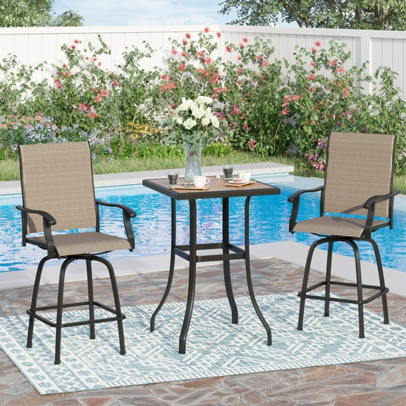 Sophia & William 3 Piece Outdoor Bar Set Patio Bar Height Swivel Chairs and Table Bistro Set