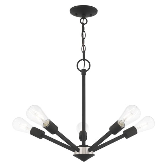 51155-04 Livex Lighting Prague - Five Light Chandelier - 19.5 Inches wide by 18 Inches high-Black Finish    -Traditional Installation