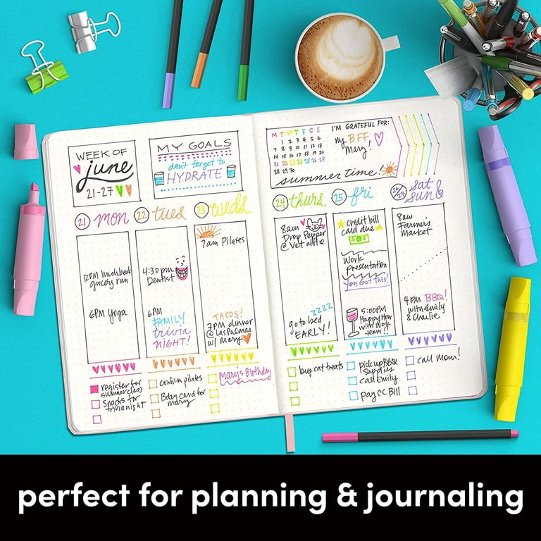 PAPERAGE Bullet Journal Kit, Dotted Journaling Set & Stationary Kit,  Hardcover Dotted Journal Notebook (Black), 15 Fineliner Pens, 8 Sticker & 3