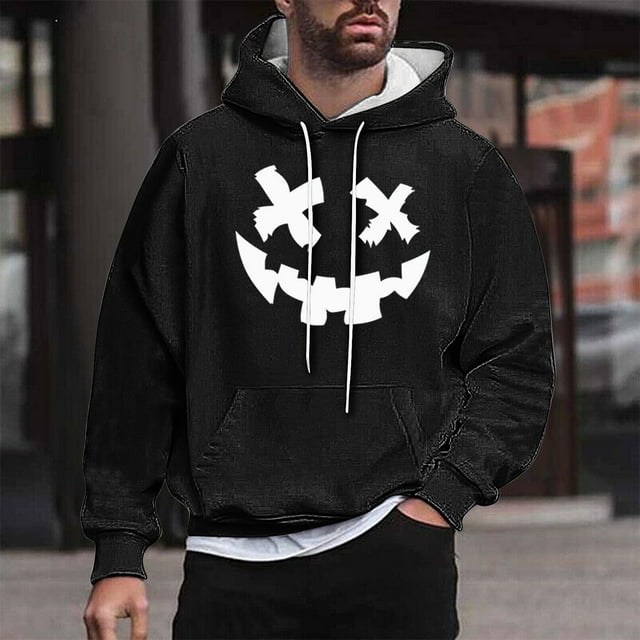 Sudadera con capucha de Halloween para hombre, informal, de moda, con cuello redondo, estampado, manga larga, blusa de poliéster
