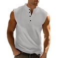 thumbnail image 2 of Men’s Button Down Solid Color Summer Tank Top Sleeveless Wide Shoulder Slim Fit, 2 of 4