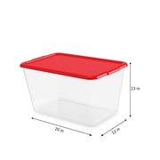 SimplyKleen 14.5-Gallon Reusable Stacking Plastic Storage Containers with Lids, Red/Clear (Pack of 4)
