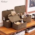 thumbnail image 5 of Seagrass Storage Baskets With Lid Set Of 3 Wicker Basket Bin For Shelves Rectangular Boho Decor Handwoven Shelf Organizing-storage Container Box Home Organization-coffee, 5 of 9