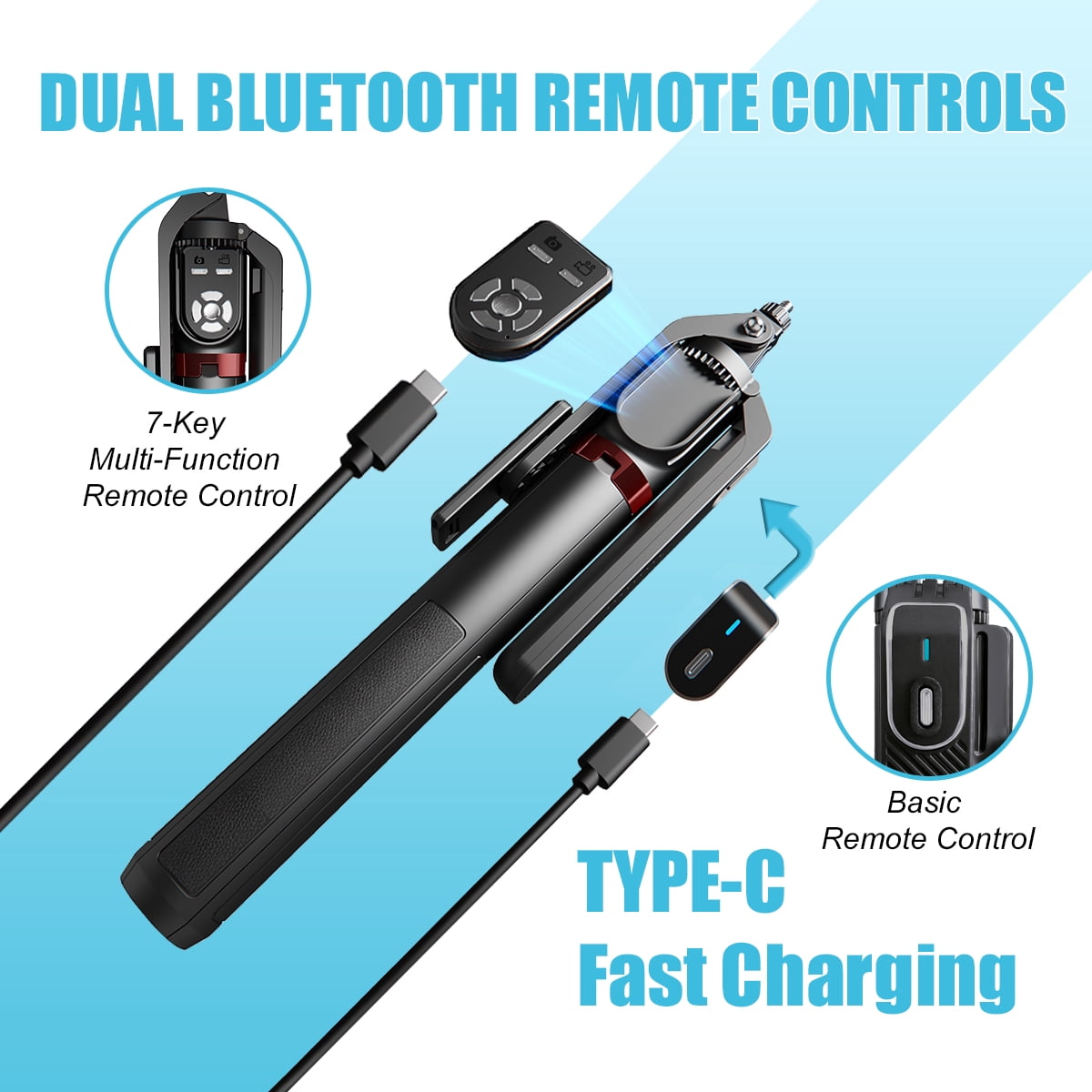 Performance Master 86 inch 360° Rotation Selfie Stick & Tripod with Dual Remote and LED Fill Light