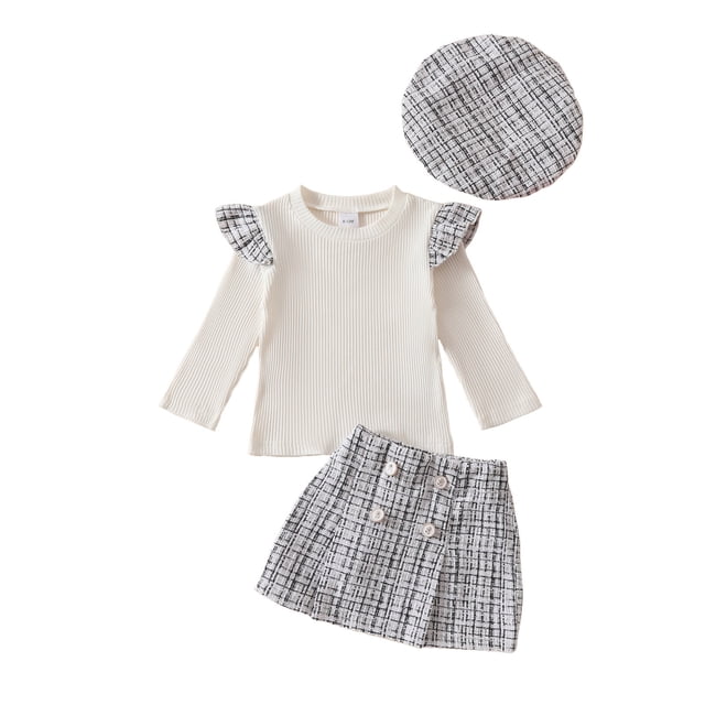 Toddler Baby Girl Outfits Fall Winter Clothes Knitted Cotton Long Sleeves Tops Mini Skirts Set
