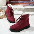 thumbnail image 6 of Winter Snow Boots for Women, Warm Fur Lined Ankle Boots Comfortable Suede Lace Up Booties Cute Flat Shoes (Red,39), 6 of 8