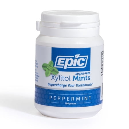 Epic Xylitol Mints - Sugar Free & Aspartame Free Mints Sweetened w/Xylitol for Dry Mouth & Gum Health (Peppermint, 180-Piece Bottle)