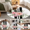 thumbnail image 5 of Small Round Rug 3Ft Washable Non-Slip, Pink Flowers Circle Area Rugs for Living Room Bedroom, Romantic Floral Leaves Black Striped Indoor Floor Mats Carpet Runner for Home Decor, 5 of 8