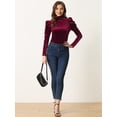 thumbnail image 4 of Blusa de Terciopelo para Mujer de Manga Larga con Cuello Alto Top Elegante de Terciopelo borgoña M, 4 of 5