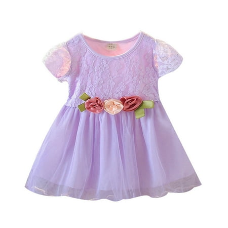 

Toddler Girls Casual Ruched Lace Floral Tulle Dress Princess Dresses Clothes