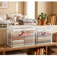 thumbnail image 4 of Large Clear Plastic Storage Moving Bags Thick Comforter & Clothes Tote Container Bin, Stackable Foldable Boxes 20 L Hinged Lid Zipper Organizer for Book Toys Camping Travel Attic White, 4 of 10