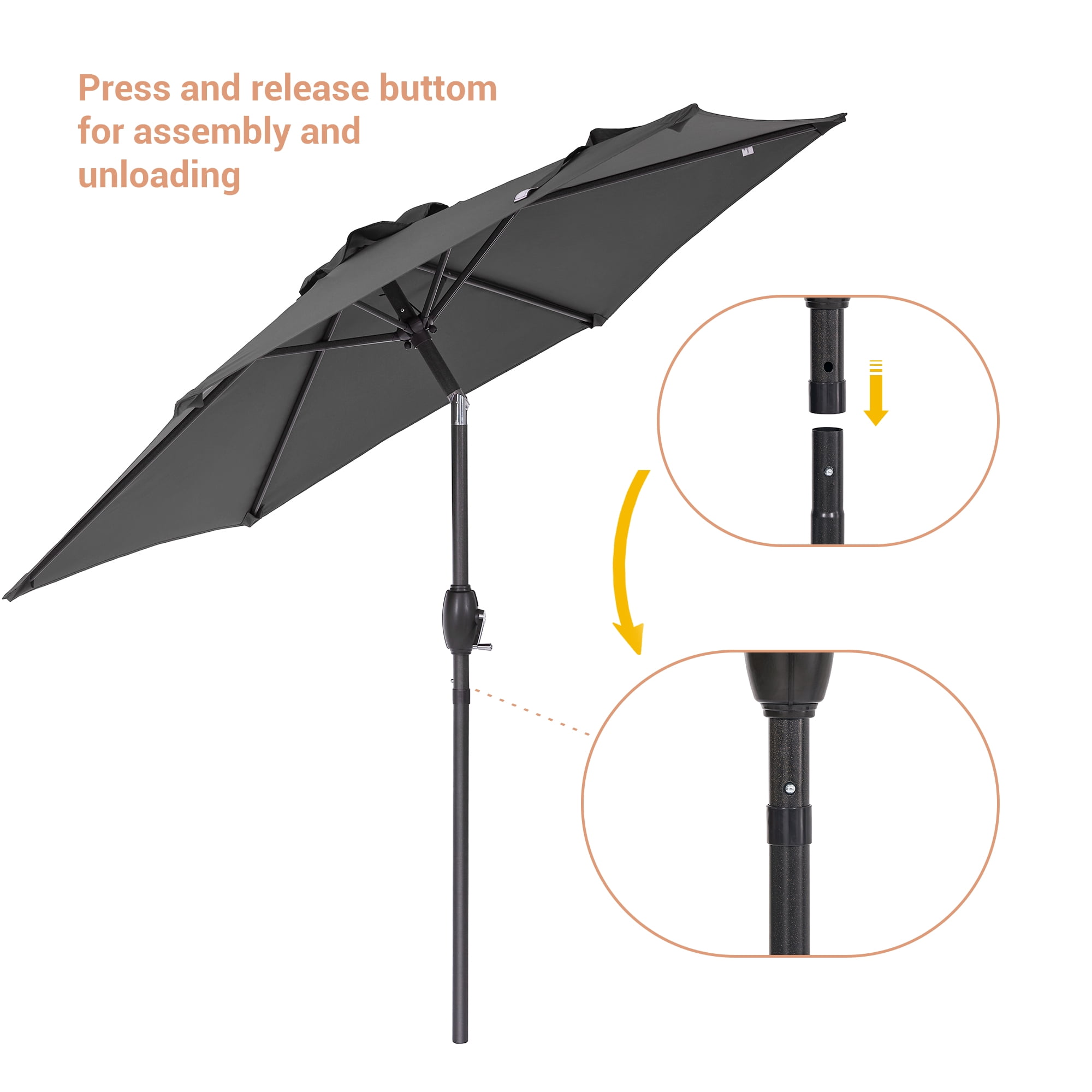 Sonerlic 7.5ft Round Patio Market Umbrella with Steel Frame, Outdoor Table Umbrella for Yard, Poolside and Deck,Anthracite