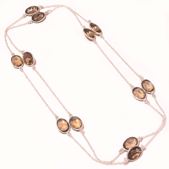 Smoky Quartz Gemstone Necklace Handmade Unique Design Chain Jewelry 36" CH 5034