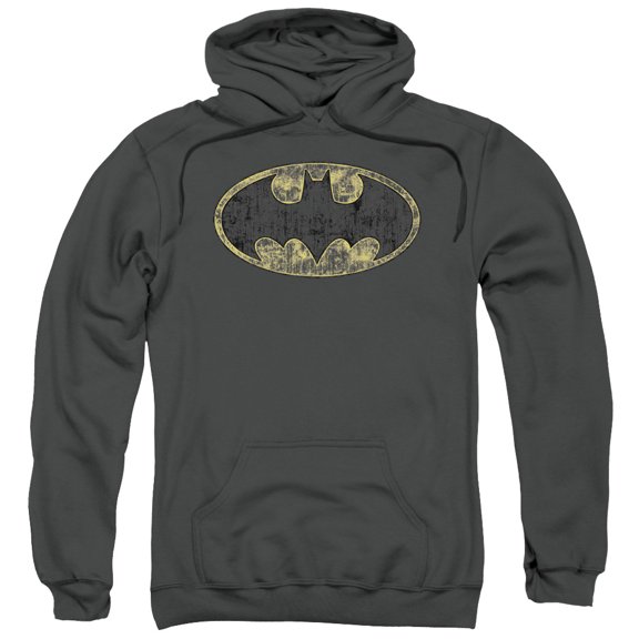 Batman Men's Tattered Logo Hooded Sweatshirt Medium Grey
