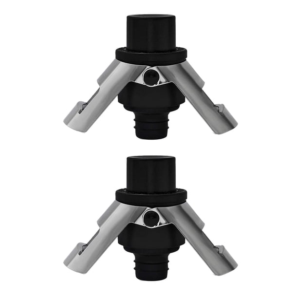 2X Tapón de Champán de Acero Inoxidable, Tapón de Botella de Champán con Bomba, Adecuado para de Vino Espumoso-Negro