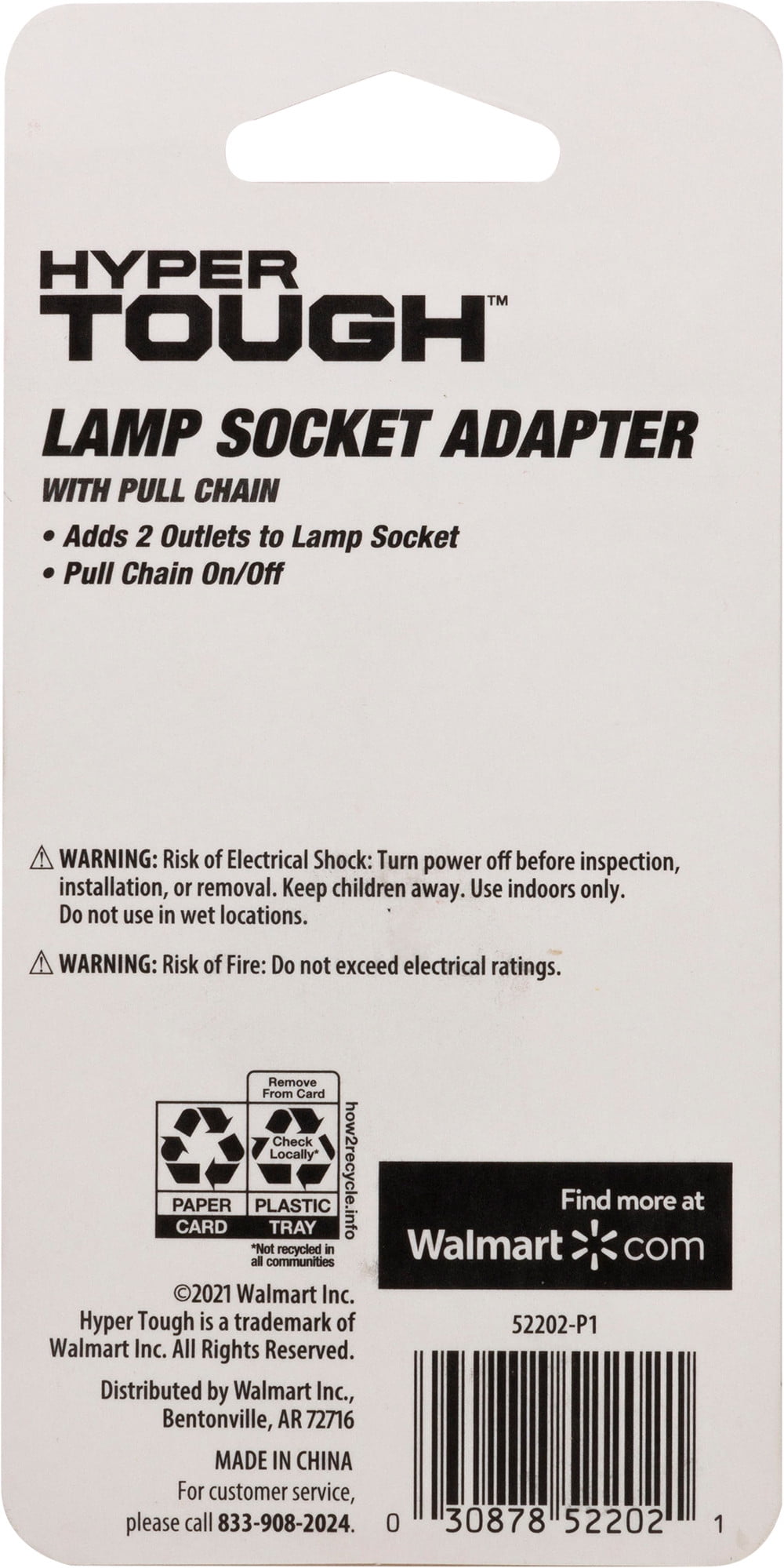 (3 pack) Hyper Tough 2-Outlet Socket Adapter with Pull Chain