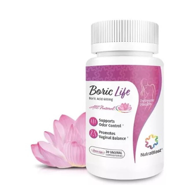 NutraBlast Boric Acid Vaginal Suppositories - 30 Count, 600mg - 100 Pure Made In USA - Boric Life Intimate Health Support