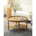 thumbnail image 2 of YINGYING 31.3" Round Coffee Table, 2 Tier Boho Circle Wood Center Table with Storage Shelf & Solid Wood Legs for Living Room, 2 of 7