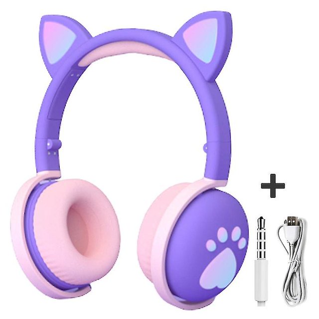 Bluelans plegable inalámbrico Bluetooth compatible con luz Led dibujos animados gato oreja garra auriculares