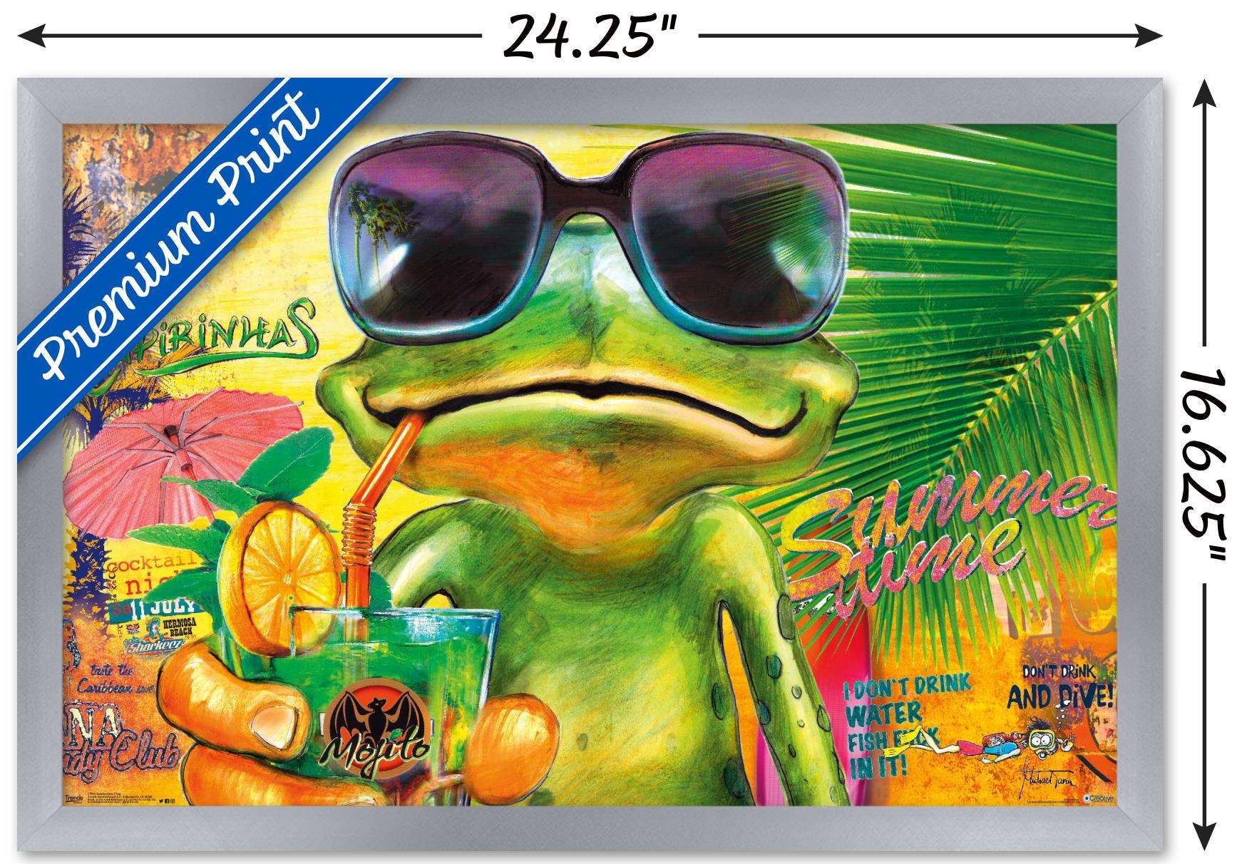 Summertime Frog Wall Poster, 14.725" x 22.375", Framed