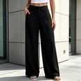 thumbnail image 2 of YUGYXL Women's High Waisted Wide Leg Dressy Pants Business Work Trousers, Flat Front Waist, Side Pockets Black Pants, 2 of 6