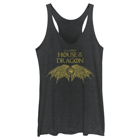 Women's Game of Thrones: House of the Dragon Intricate Dragon Wings Logo Racerback Tank Top Black Heather Small