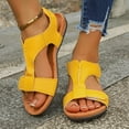 thumbnail image 4 of Peep-Toe Flat Sandals For Women With Cork Footbed T-Strap Design Breathable Casual Shoes For Spring And Summer In Yellow Color Size Us 5.5 For Foot Length 9.06 Inches Made Of Pu Material Y, 4 of 9