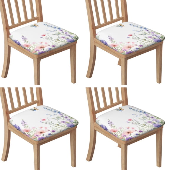Pioneer Flower and Butterfly Seat Covers for Dining Room Chairs Set Of 4,Stretch Printed Washable Chair Seat Cover with Elastic Ties and Button,Removable Waterproof Couch Cushion Covers