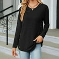 thumbnail image 2 of Diufon Womens Fall Tunics Solid Color Side Button Blouses Round Neck Long Sleeve Tops, 2 of 4