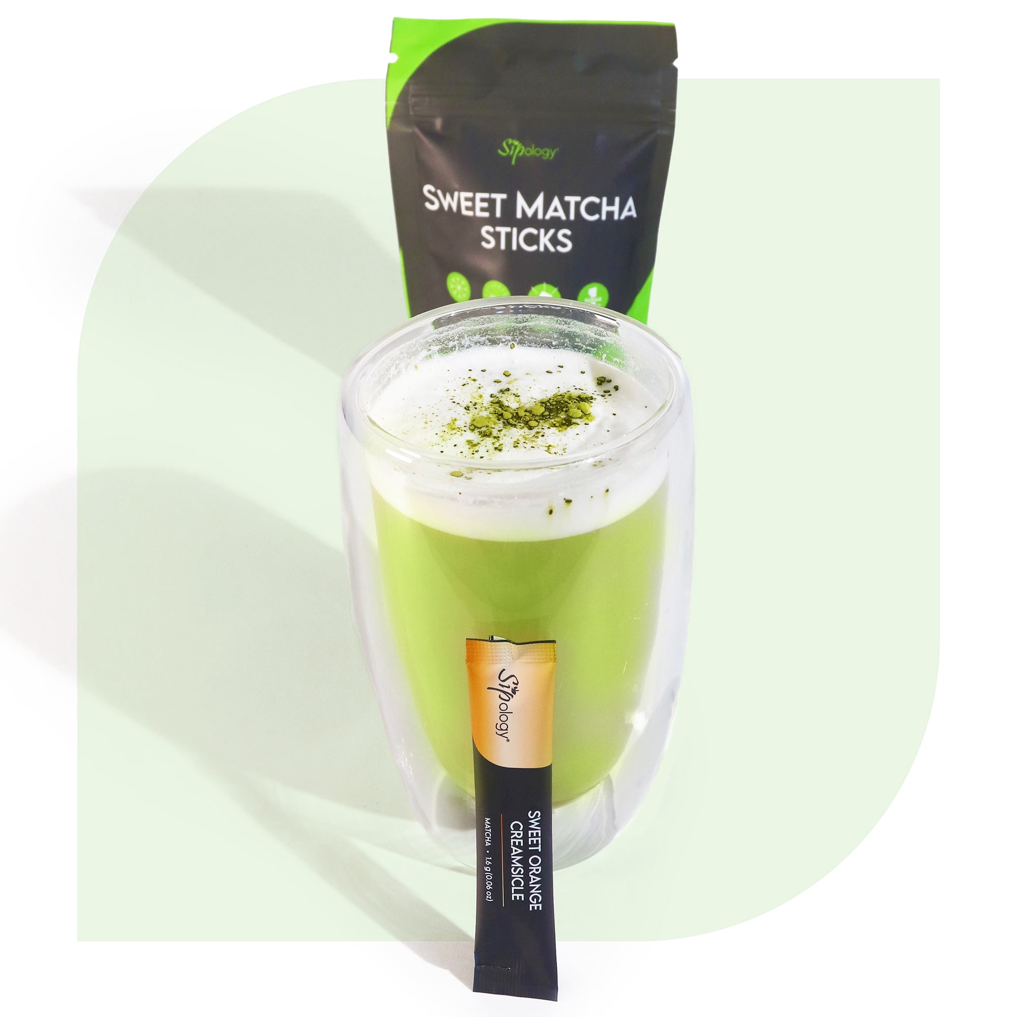 Sipology: Sweet Matcha - Orange Creamsicle - 10 Stick Pack, Powder Drink Mix, Hot Or Cold, Japanese Matcha, Low Sugar & Stevia Sweetened, Energy Boost