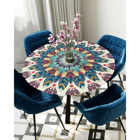 

Tablecloth Round Fitted Mandala Datura Bohemia Buddhism Elastic Edged Table Cover Protector Cloth Waterproof Polyester Rectangle 50 -54