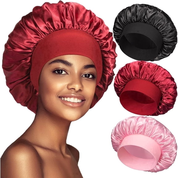 3 PCS Silk Bonnet for Sleeping Black Women Sleep Cap Satin Hair Cap for Curly Hair for Men Night Head Cover/Wrap Scarf Protect Braids